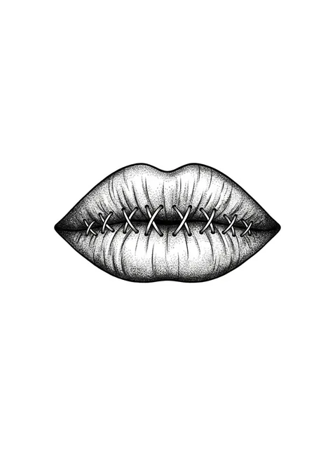 Black and grey realism lips tattoo design