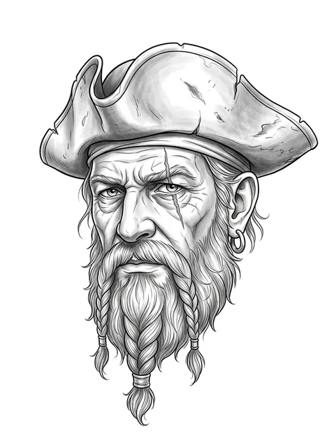 Black and grey realism pirate tattoo design