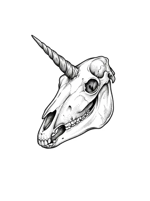 Black and grey realism unicorn and skull tattoo design