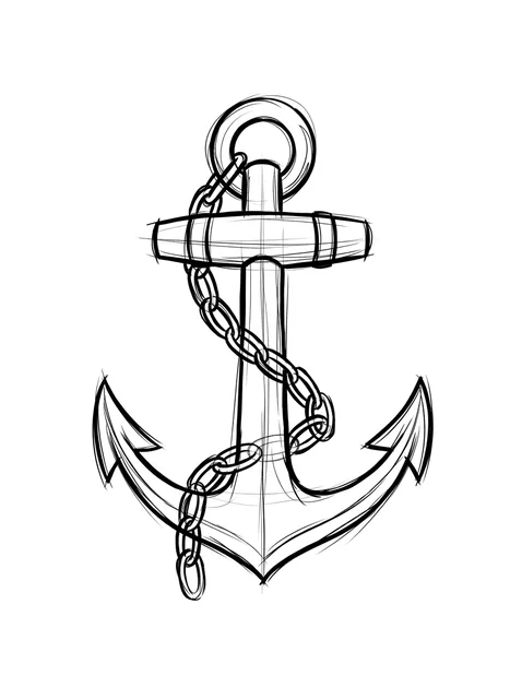 Black and grey sketch anchor tattoo design: a chain wrapped around its shaft