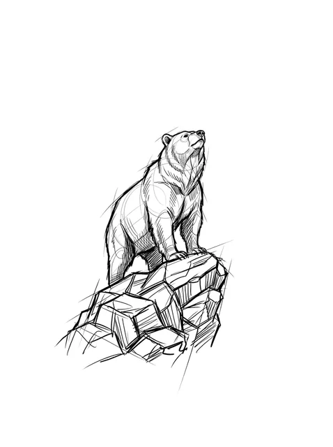 Black and grey sketch bear tattoo design