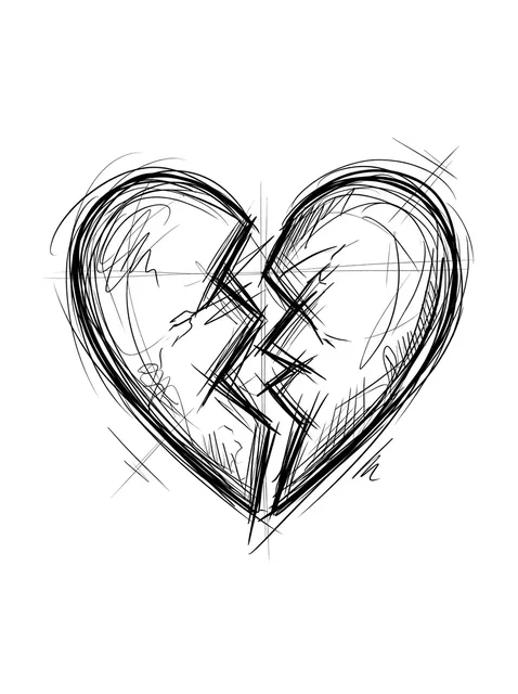 Black and grey sketch broken heart tattoo design