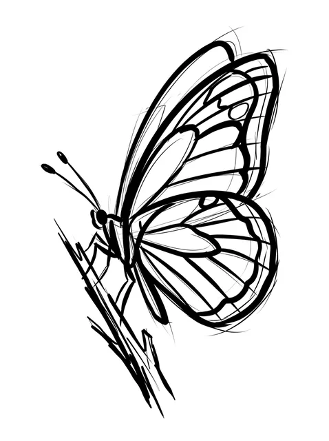 Black and grey sketch butterfly tattoo design: a butterfly in flight
