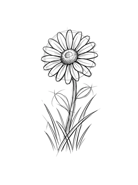 Black and grey sketch daisy and flower tattoo design