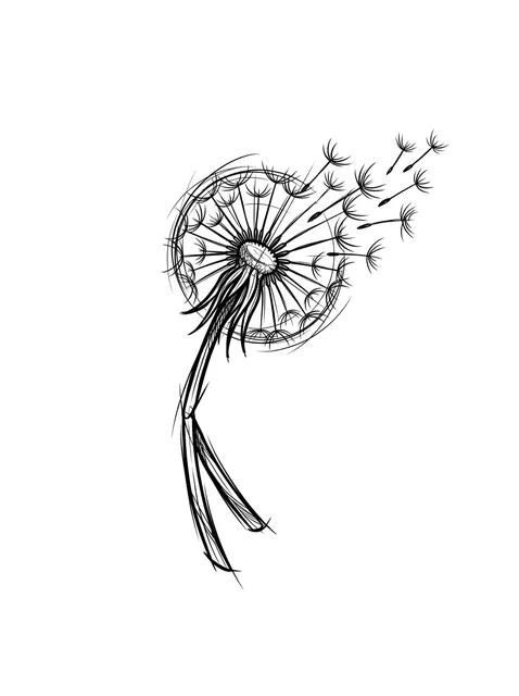 Black and white sketch dandelion tattoo design