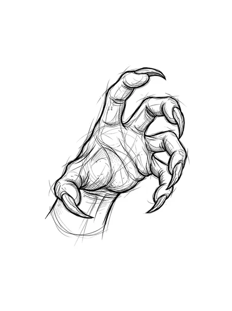 Tattoo-Vorlage mit einem Dämon und einer Hand, Stil: Sketch, in Schwarz-Grau