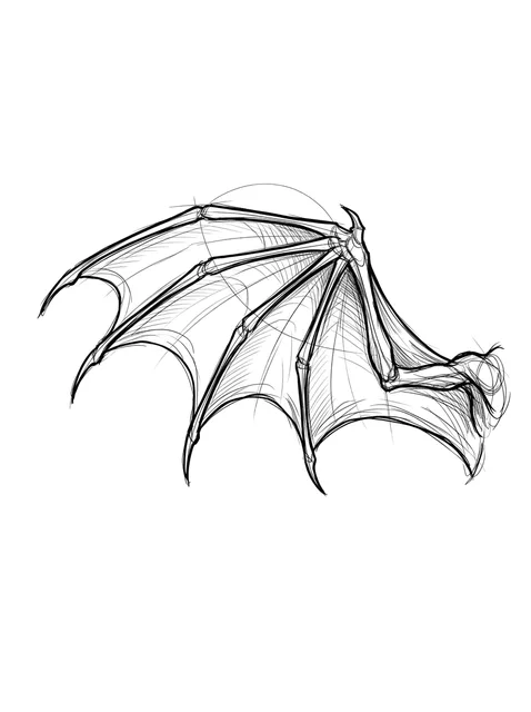 Black and grey sketch dragon tattoo design: a single dragon wing