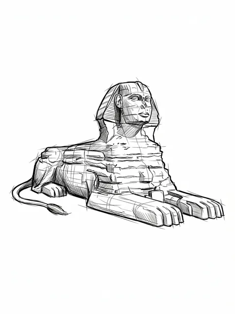 Black and grey sketch egyptian and sphinx tattoo design
