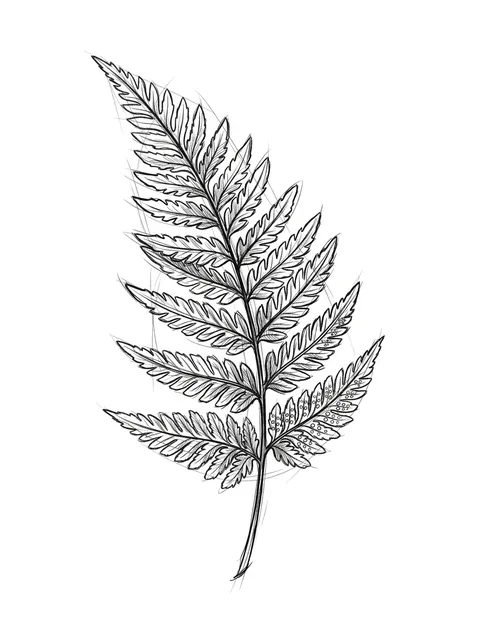 Black and grey sketch fern tattoo design