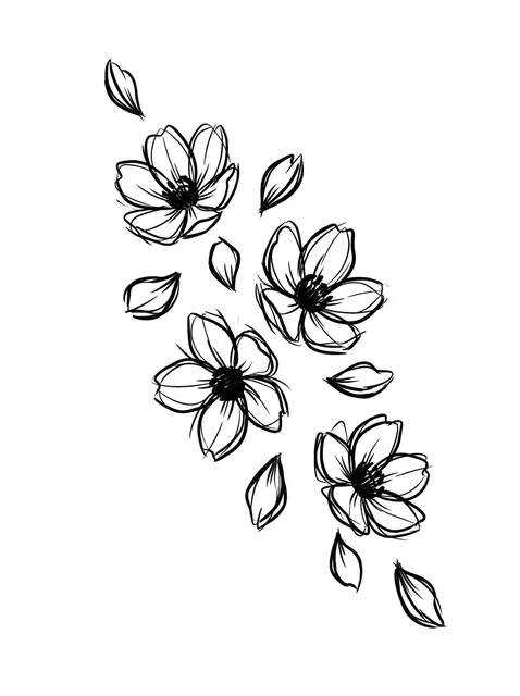 Black and grey sketch leaf and flower tattoo design