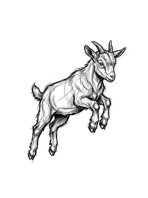Black and grey sketch goat tattoo design: a goat mid-leap