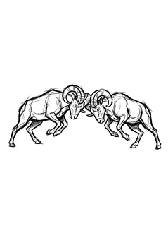 Black and grey sketch goat tattoo design: two rams in mid-charge, about to clash horns