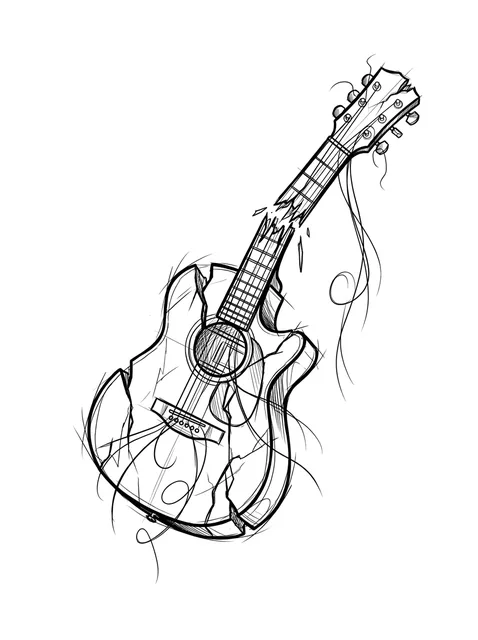 Black and grey sketch guitar tattoo design