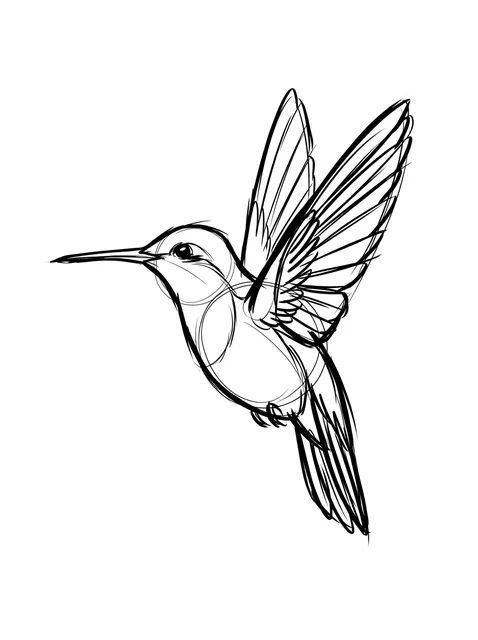 Black and grey sketch hummingbird tattoo design: a hummingbird in flight