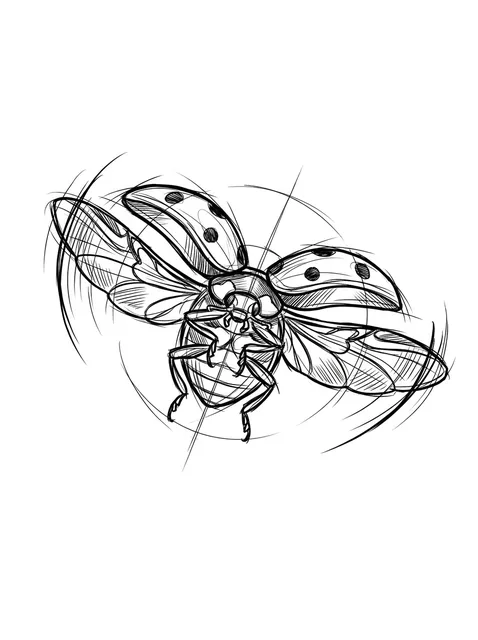 Black and grey sketch ladybug tattoo design
