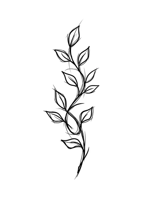 sketch Leaf tattoo design, black and grey
