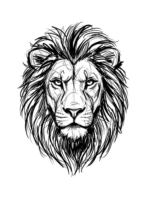 sketch Lion tattoo design, black and grey