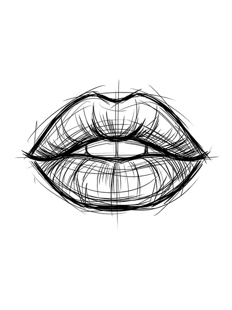 Tattoo-Vorlage mit Lippen, Stil: Sketch, in Schwarz-Grau