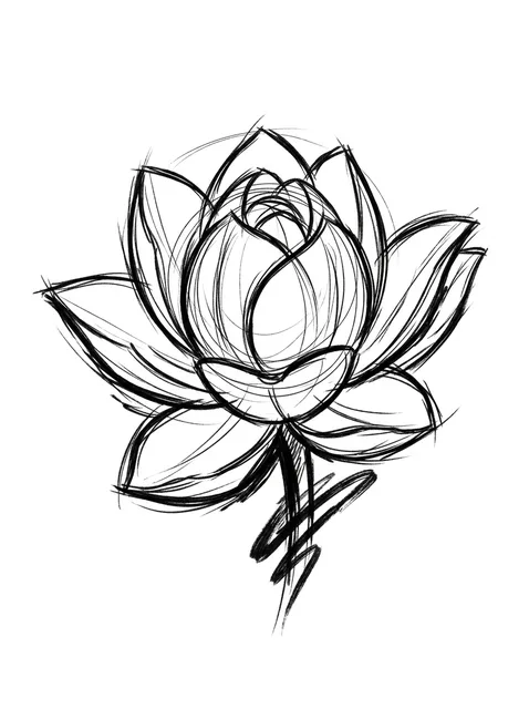 Black and grey sketch lotus tattoo design