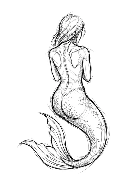 Black and white sketch mermaid tattoo design
