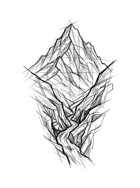 Black and grey sketch mountain tattoo design