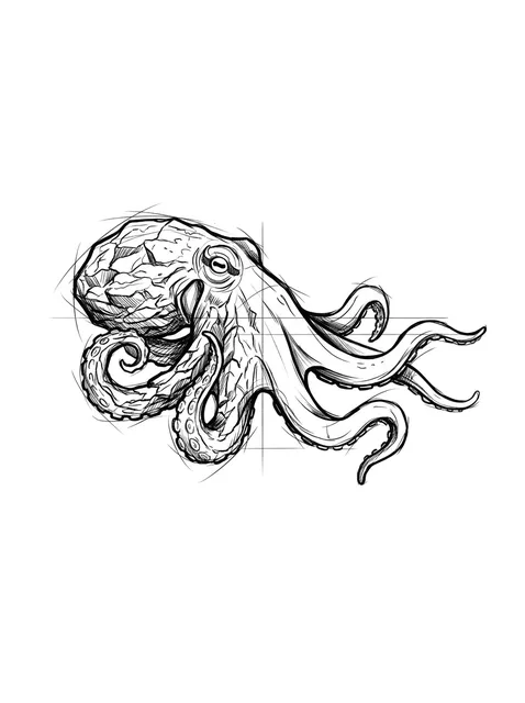 Black and white sketch octopus tattoo design