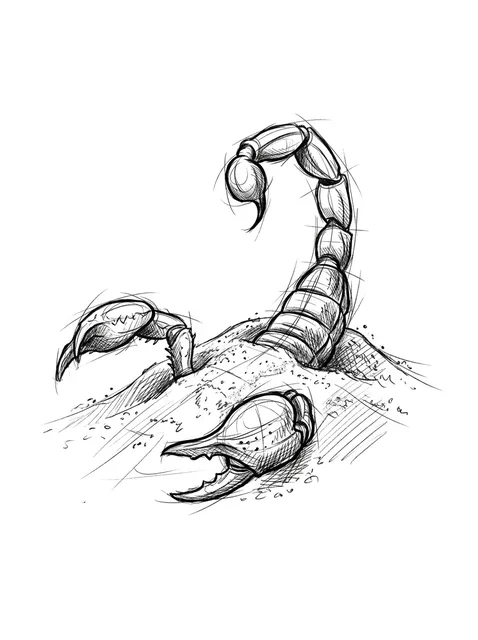 Black and white sketch scorpion tattoo design: a scorpion emerging from sand