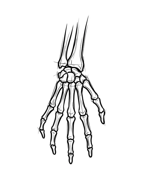 Black and grey sketch skeleton hand and hand tattoo design: a detailed skeleton hand and wrist