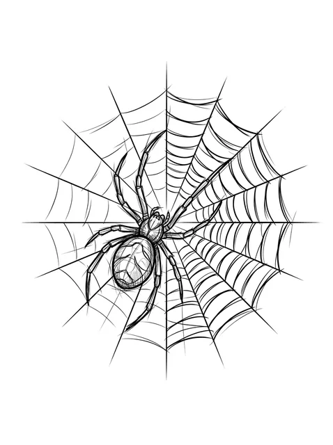 Black and white sketch spider tattoo design: a spider on a web