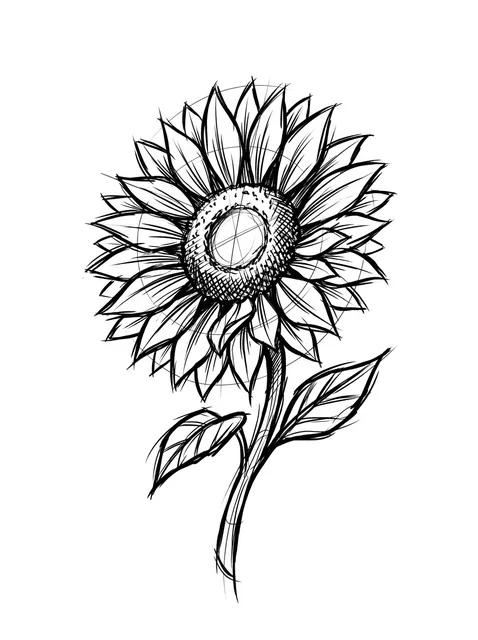 Black and grey sketch sunflower and flower tattoo design