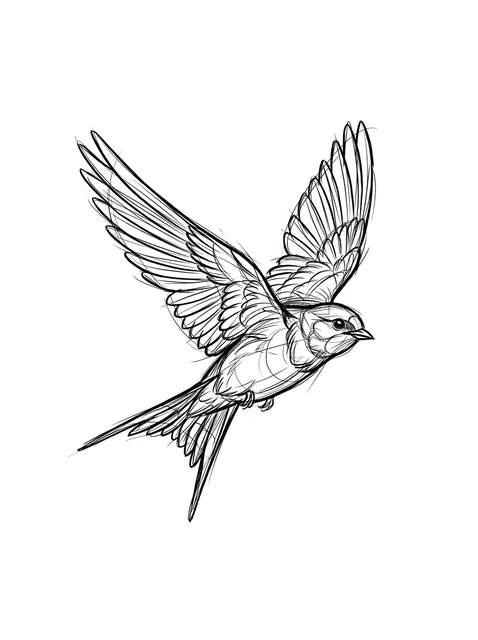 Tattoo-Vorlage mit einer Schwalbe, Stil: Sketch, in Schwarz-Grau