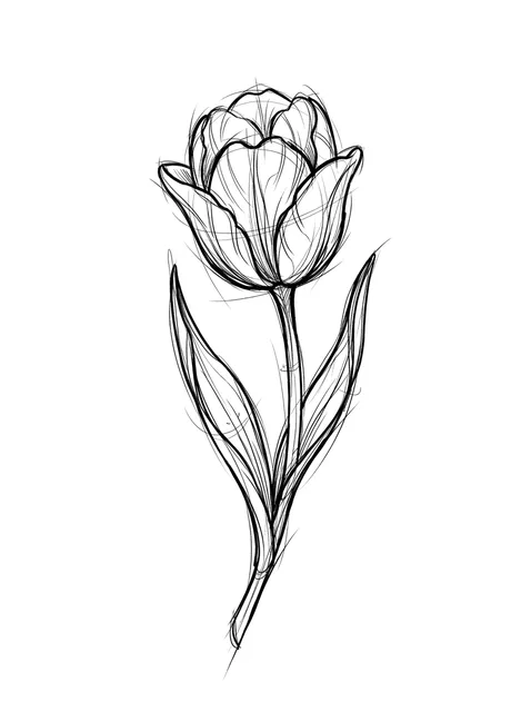 Black and grey sketch tulip tattoo design