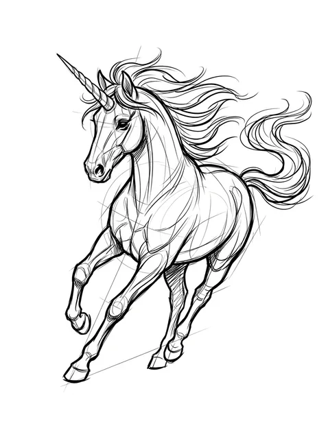 Black and grey sketch unicorn tattoo design