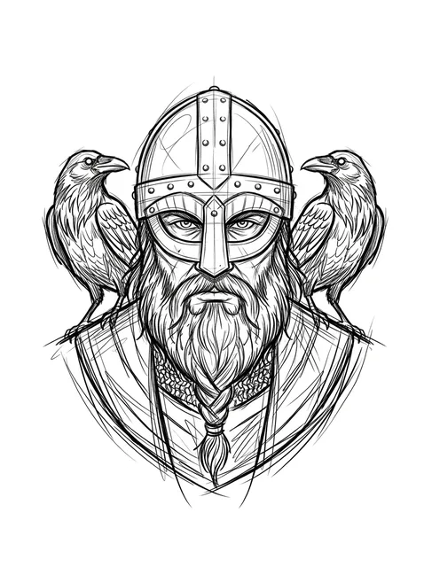 Black and grey sketch viking and raven tattoo design