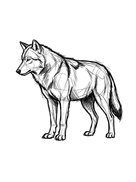 Black and grey sketch wolf tattoo design: a wolf standing in profile