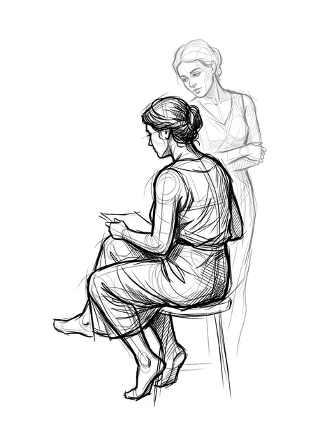 Black and grey sketch woman portrait tattoo design