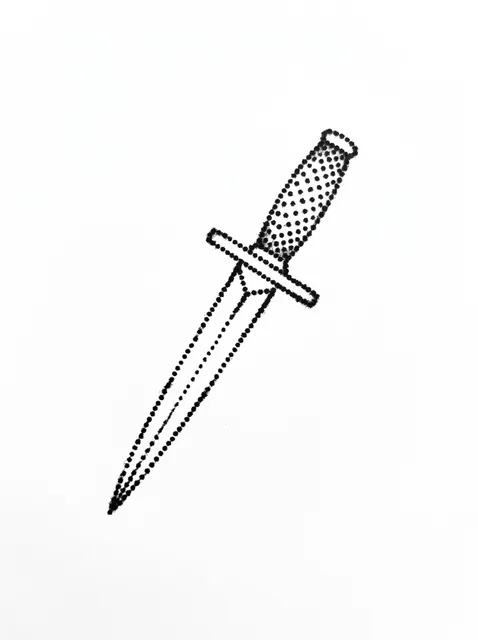 Black and grey stick and poke dagger tattoo design
