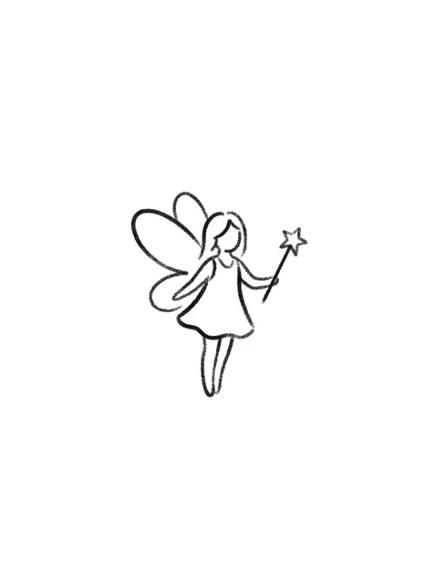 Black and grey stick and poke fairy tattoo design
