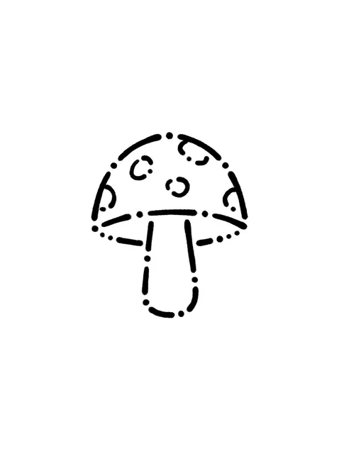 Black and grey stick and poke filler and mushroom tattoo design