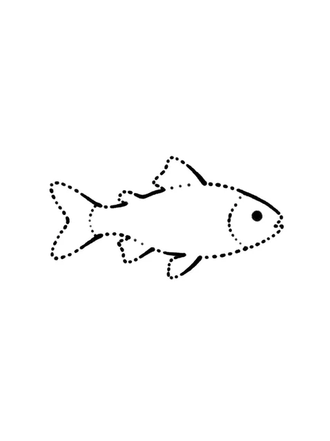 Black and grey stick and poke fish tattoo design: the fish is