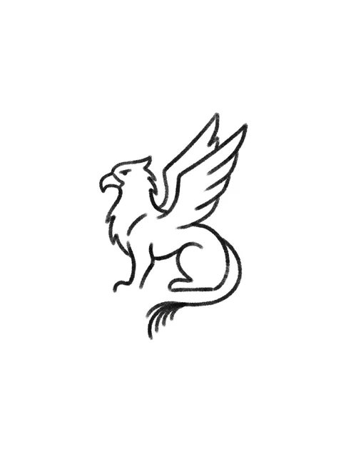 Black and grey stick and poke griffin tattoo design
