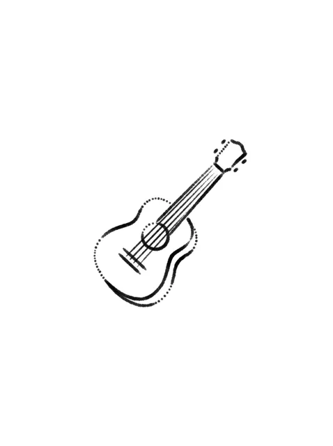Black and grey stick and poke guitar tattoo design