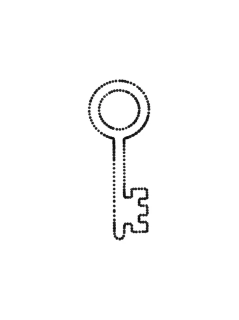 Black and grey stick and poke key tattoo design