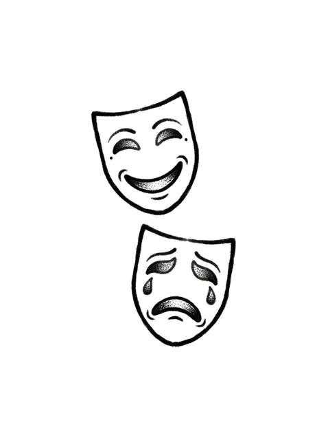 Black and grey stick and poke laugh now cry later tattoo design