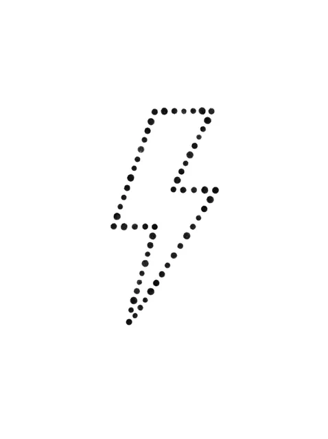 Black and grey stick and poke lightning tattoo design: a lightning bolt