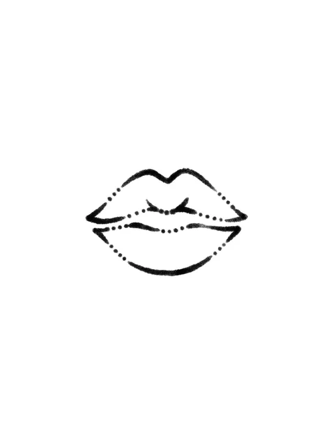 Tattoo-Vorlage mit Lippen, Stil: Handpoke, in Schwarz-Grau