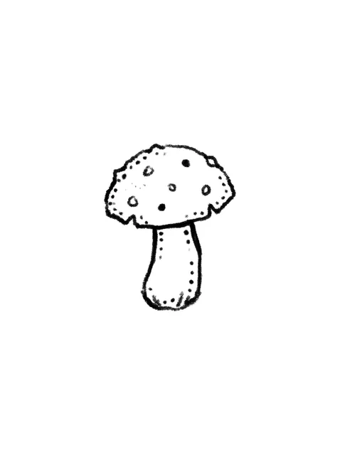 Black and grey stick and poke mushroom tattoo design: a small mushroom