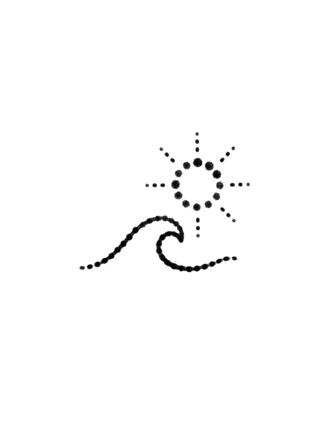 Black and grey stick and poke ocean and wave tattoo design