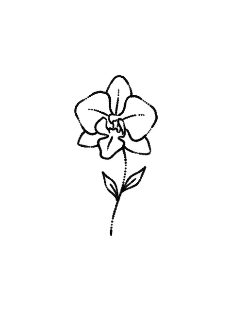 Black and grey stick and poke orchid tattoo design