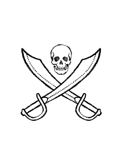 Black and grey stick and poke pirate and skull tattoo design